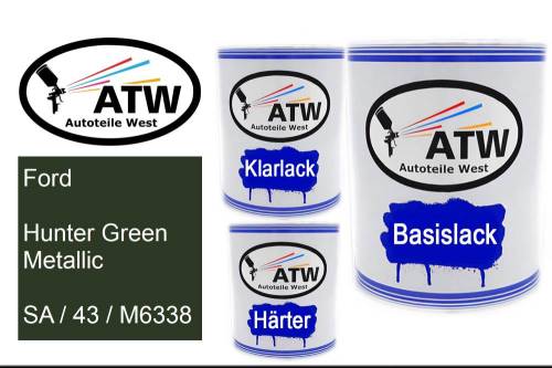 Ford, Hunter Green Metallic, SA / 43 / M6338: 1L Lackdose + 1L Klarlack + 500ml Härter - Set, von ATW Autoteile West.
